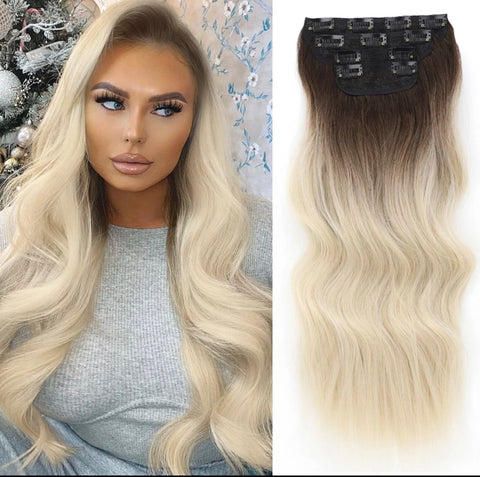 20"  Clip in Weft Bodywave - 4 Piece - #Ombre Brown/Ash Blonde