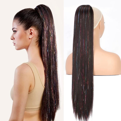 Brown Tinsel - 26" Drawstring Ponytail - Straight