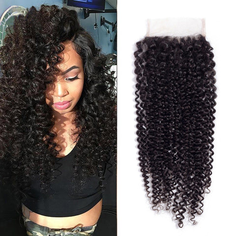 #1B - Value Human Hair Kinky Curly 4x4 Lace Closure