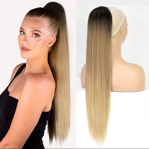 #Ombre T4/26/613 - Drawstring Ponytail Straight 26"